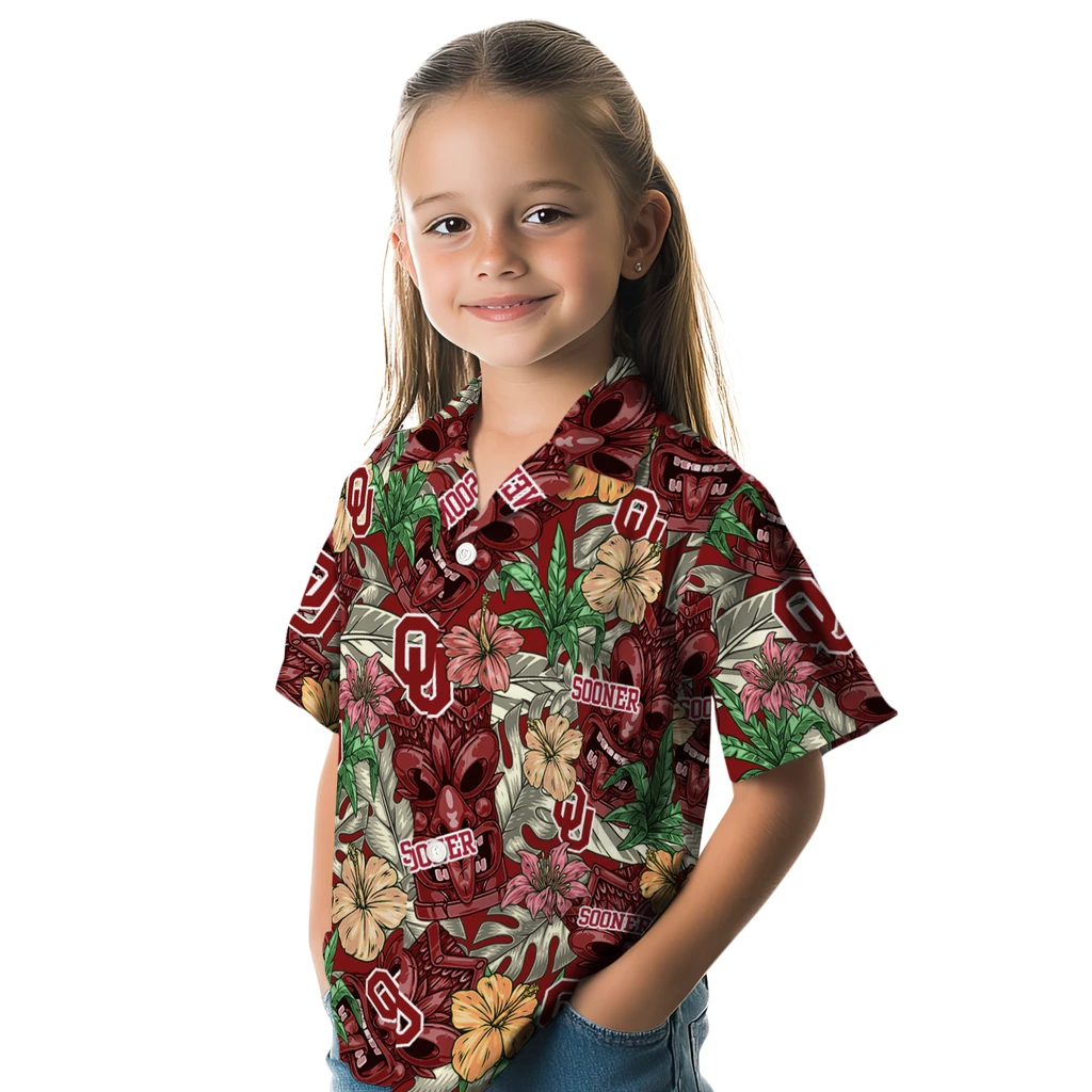 Oklahoma Sooners Hawaiian Shirt - Hibiscus Tiki Jungle oklahoma sooners tiki jungle crimson hawaiian shirts premium grade