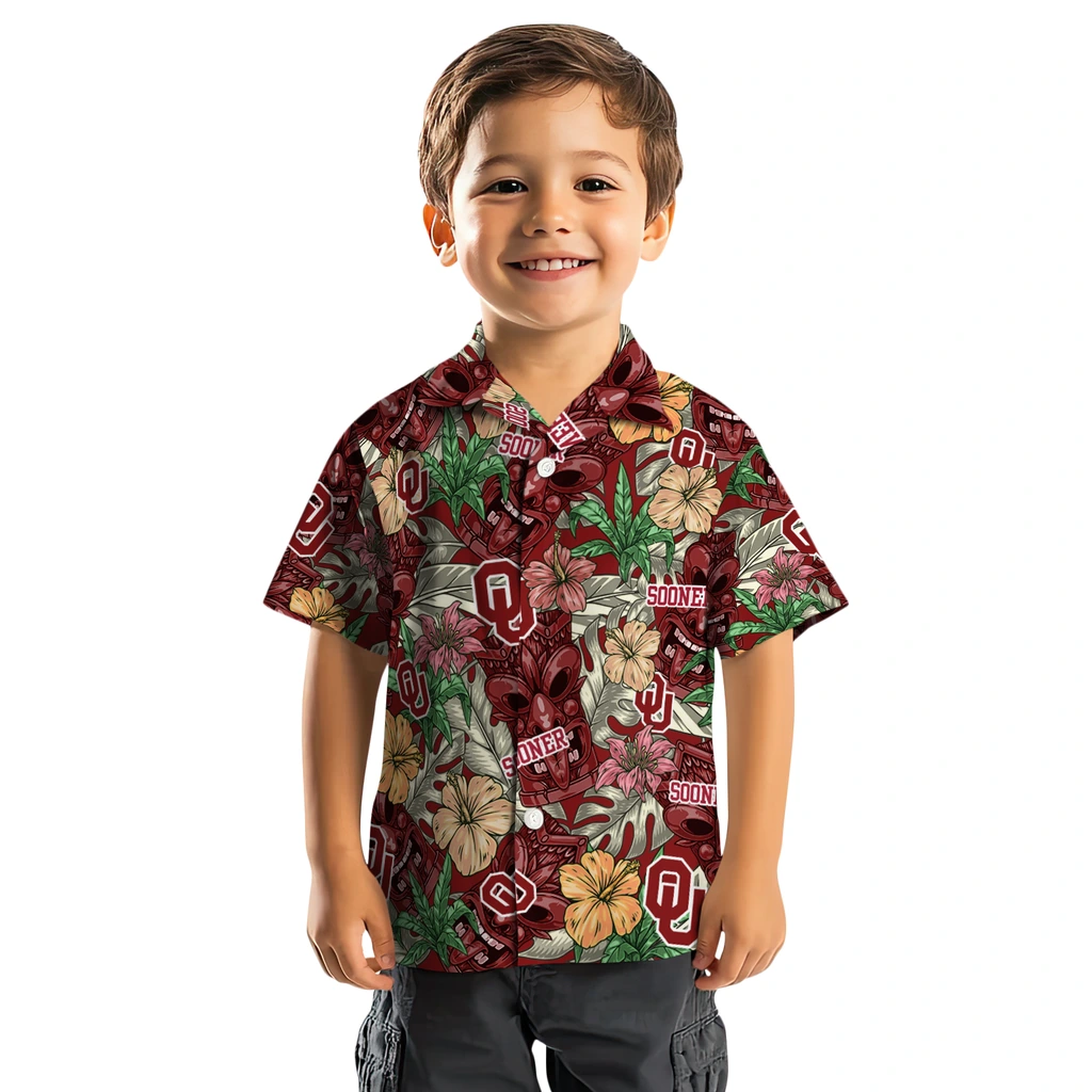 Oklahoma Sooners Hawaiian Shirt - Hibiscus Tiki Jungle oklahoma sooners tiki jungle crimson hawaiian shirts top rated