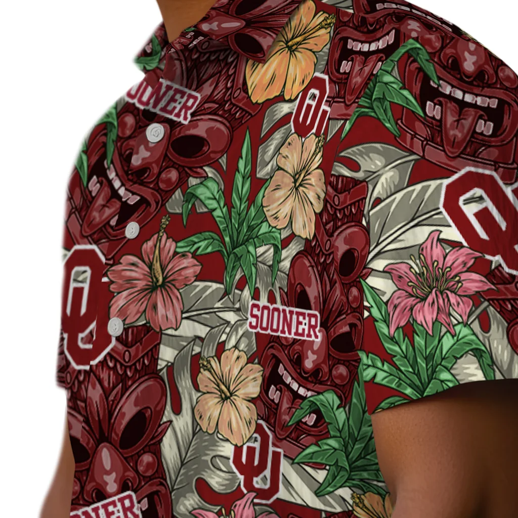 Oklahoma Sooners Hawaiian Shirt - Hibiscus Tiki Jungle oklahoma sooners tiki jungle crimson hawaiian shirts trendy