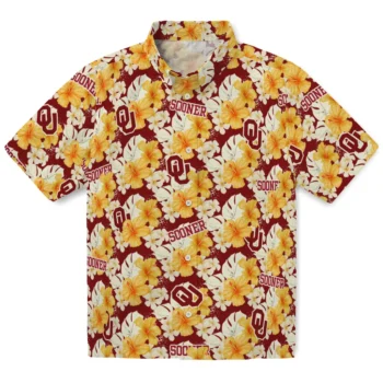oklahoma sooners hibiscus tropics crimson yellow hawaiian shirts best selling