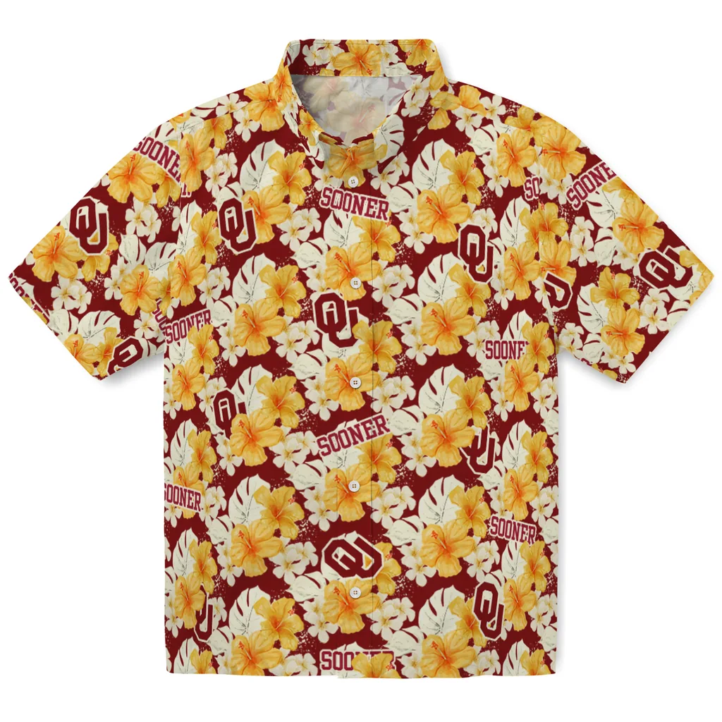 Oklahoma Sooners Hawaiian Shirt - Hibiscus Tropics oklahoma sooners hibiscus tropics crimson yellow hawaiian shirts best selling