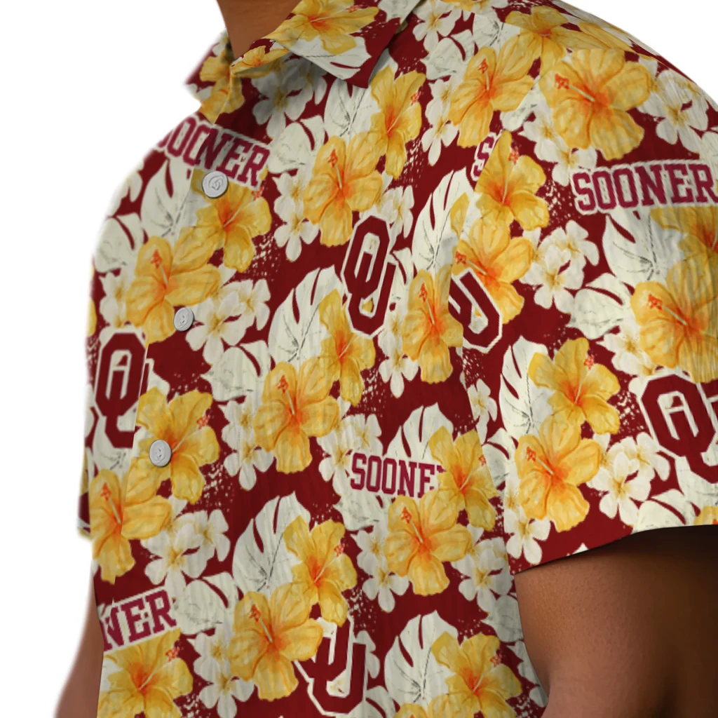 Oklahoma Sooners Hawaiian Shirt - Hibiscus Tropics oklahoma sooners hibiscus tropics crimson yellow hawaiian shirts trendy