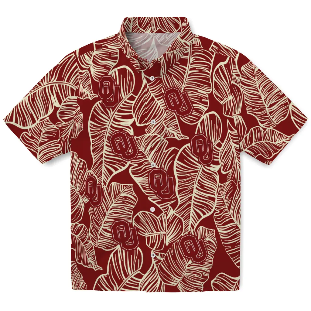 Oklahoma Sooners Hawaiian Shirt - Leaf Outline oklahoma sooners leaf outline crimson hawaiian shirts best selling
