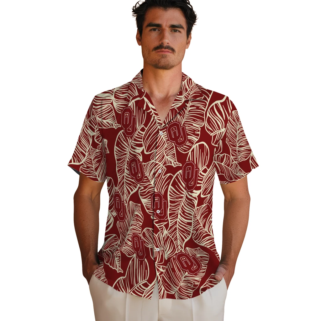 Oklahoma Sooners Hawaiian Shirt - Leaf Outline oklahoma sooners leaf outline crimson hawaiian shirts fashion forward