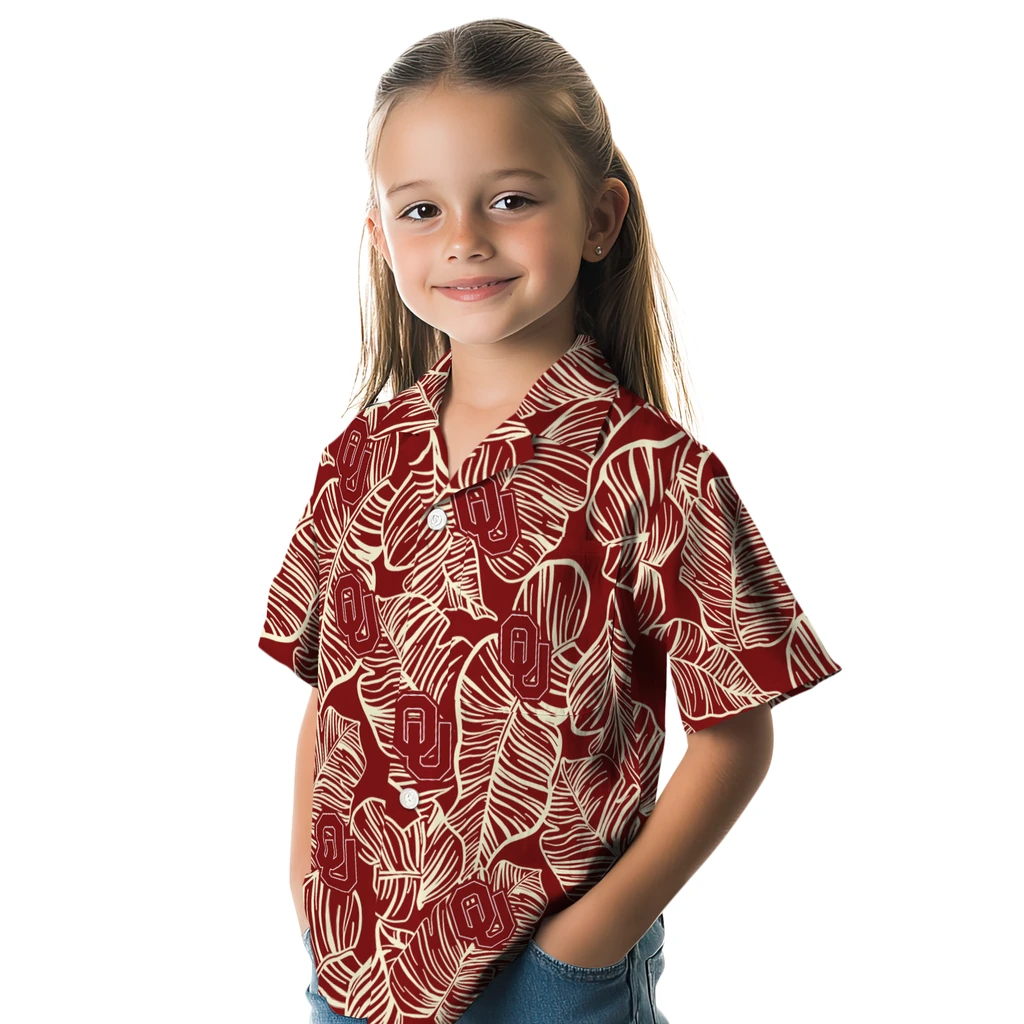 Oklahoma Sooners Hawaiian Shirt - Leaf Outline oklahoma sooners leaf outline crimson hawaiian shirts premium grade