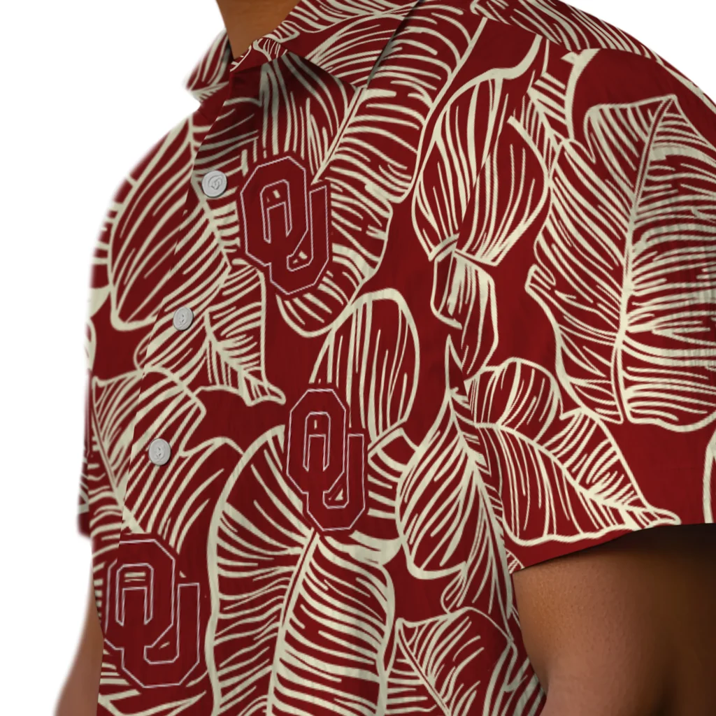 Oklahoma Sooners Hawaiian Shirt - Leaf Outline oklahoma sooners leaf outline crimson hawaiian shirts trendy