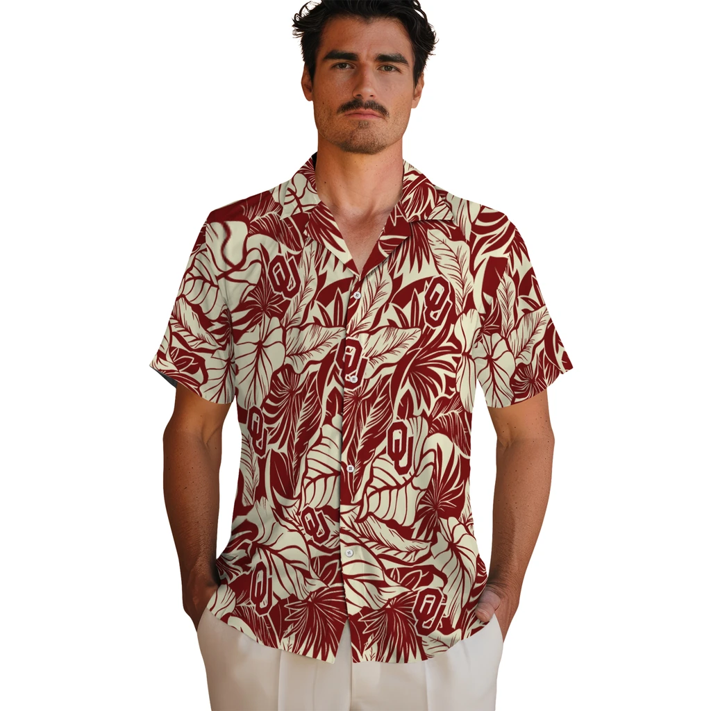 Oklahoma Sooners Hawaiian Shirt - Monstera Layer oklahoma sooners monstera layer crimson hawaiian shirts fashion forward