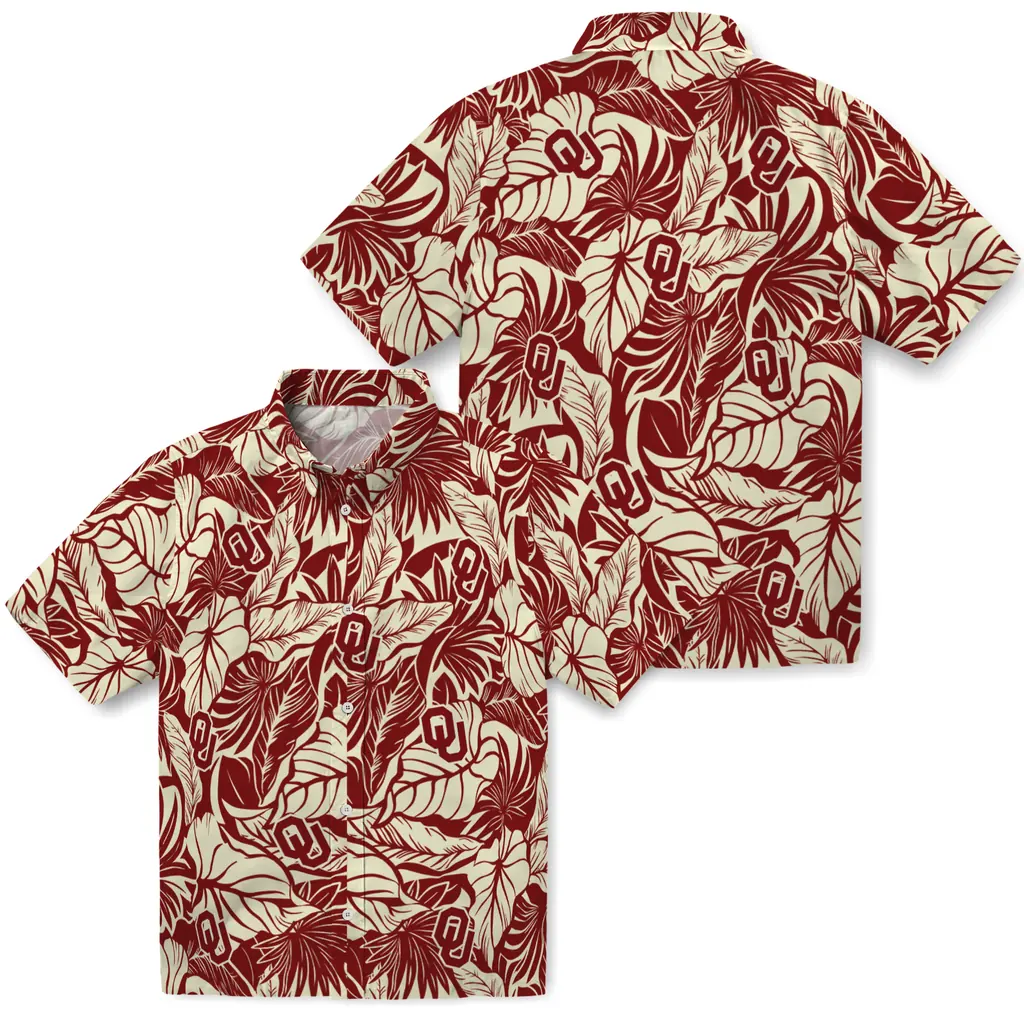 Oklahoma Sooners Hawaiian Shirt - Monstera Layer oklahoma sooners monstera layer crimson hawaiian shirts high quality