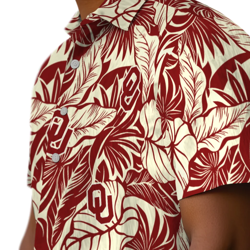 Oklahoma Sooners Hawaiian Shirt - Monstera Layer oklahoma sooners monstera layer crimson hawaiian shirts trendy