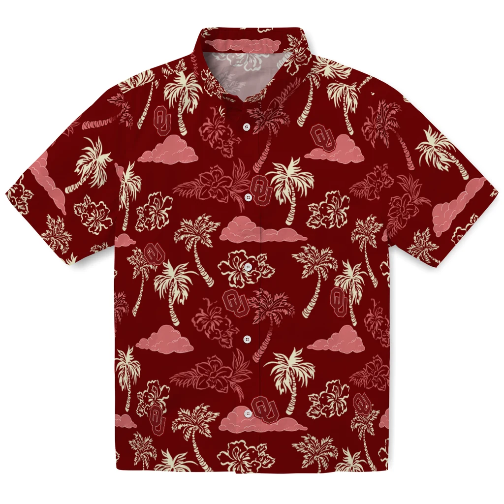 Oklahoma Sooners Hawaiian Shirt - Palm And Clouds oklahoma sooners palm and clouds crimson hawaiian shirts best selling