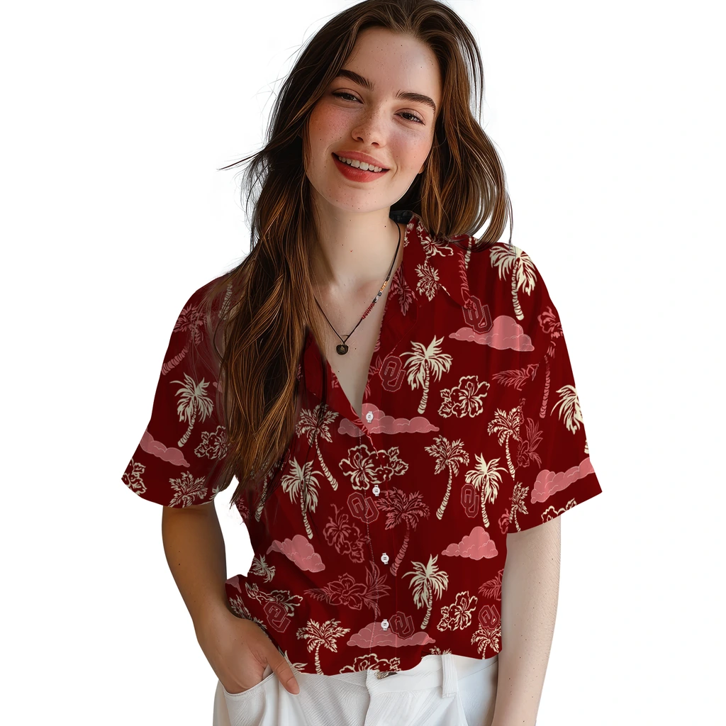 Oklahoma Sooners Hawaiian Shirt - Palm And Clouds oklahoma sooners palm and clouds crimson hawaiian shirts latest model