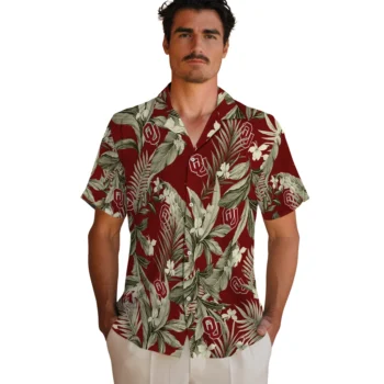 oklahoma sooners palm leaves crimson hawaiian shirts fashion forward
