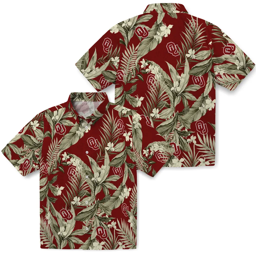 Oklahoma Sooners Hawaiian Shirt - Palm Leaves oklahoma sooners palm leaves crimson hawaiian shirts high quality
