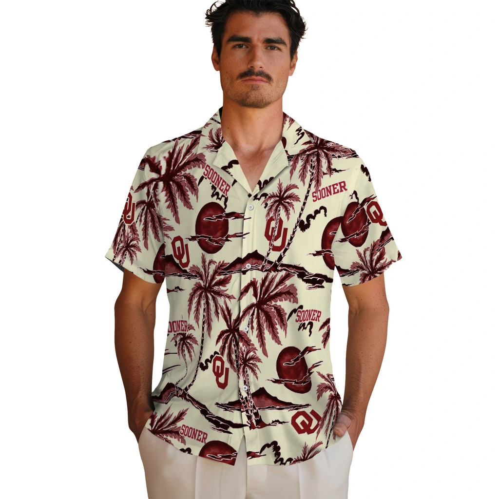 Oklahoma Sooners Hawaiian Shirt - Palm Sunset oklahoma sooners palm sunset hawaiian shirts fashion forward