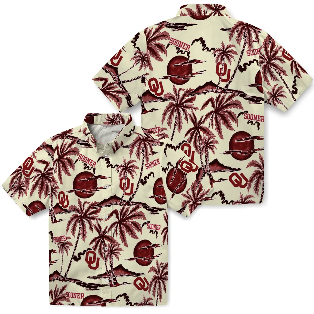 Oklahoma Sooners Hawaiian Shirt - Palm Sunset oklahoma sooners palm sunset hawaiian shirts high quality