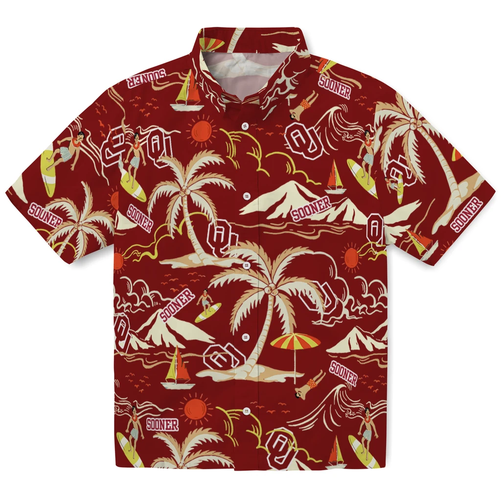 Oklahoma Sooners Hawaiian Shirt - Palm Tree Island oklahoma sooners palm tree island crimson hawaiian shirts best selling