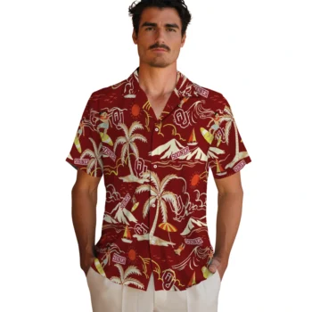 oklahoma sooners palm tree island crimson hawaiian shirts fashion forward