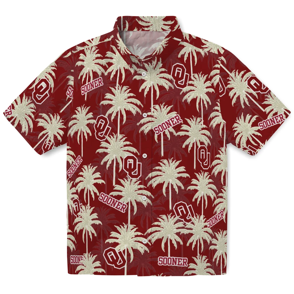 Oklahoma Sooners Hawaiian Shirt - Palm Tree Motif oklahoma sooners palm grove crimson hawaiian shirts best selling
