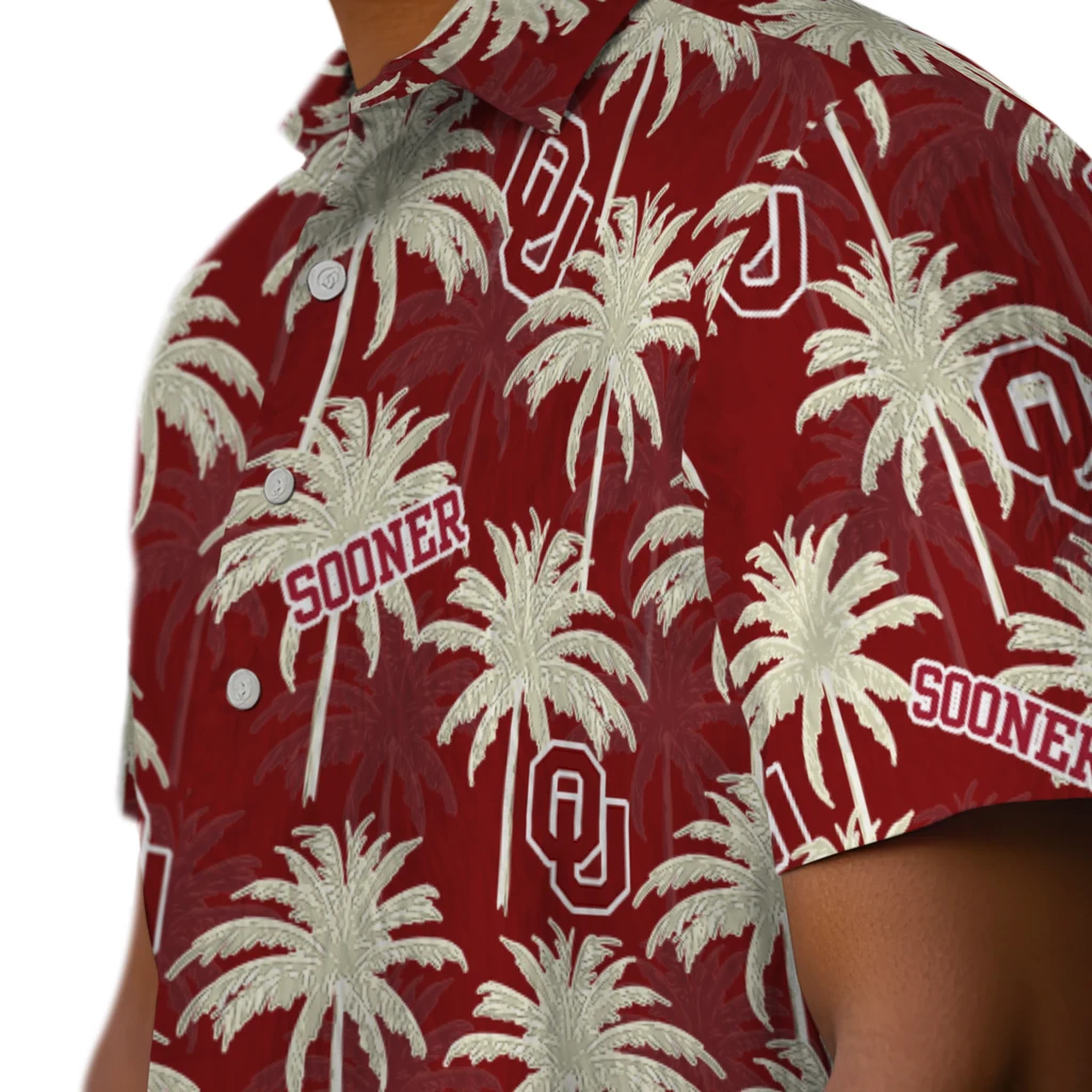 Oklahoma Sooners Hawaiian Shirt - Palm Tree Motif oklahoma sooners palm grove crimson hawaiian shirts trendy