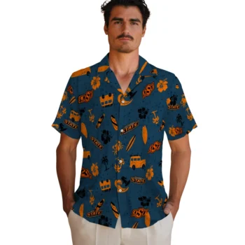 oklahoma state cowboys beach vibe navy hawaiian shirts fashion forward