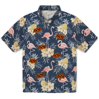 oklahoma state cowboys flamingo hibiscus navy hawaiian shirts best selling