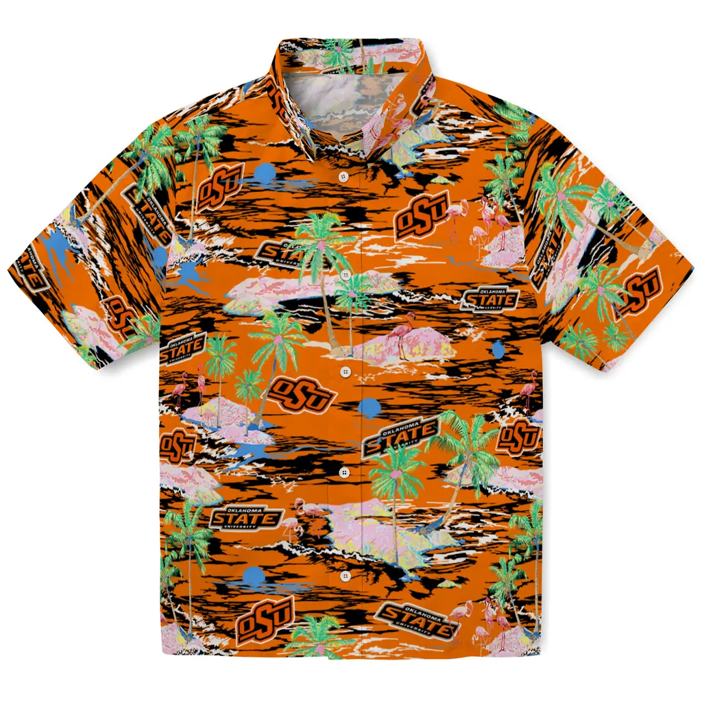 Oklahoma State Cowboys Hawaiian Shirt - Hawaii Island oklahoma state cowboys flamingo retreat orange hawaiian shirts best selling