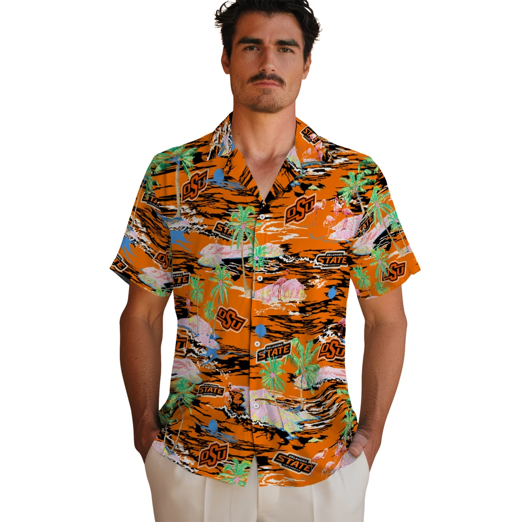Oklahoma State Cowboys Hawaiian Shirt - Hawaii Island oklahoma state cowboys flamingo retreat orange hawaiian shirts fashion forward