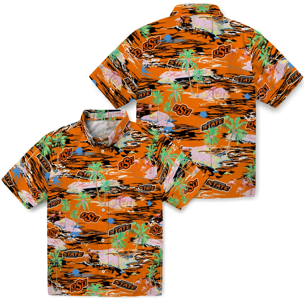 Oklahoma State Cowboys Hawaiian Shirt - Hawaii Island oklahoma state cowboys flamingo retreat orange hawaiian shirts high quality