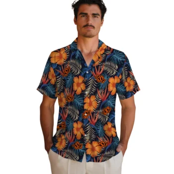 oklahoma state cowboys hibiscus foliage hawaiian shirts fashion forward