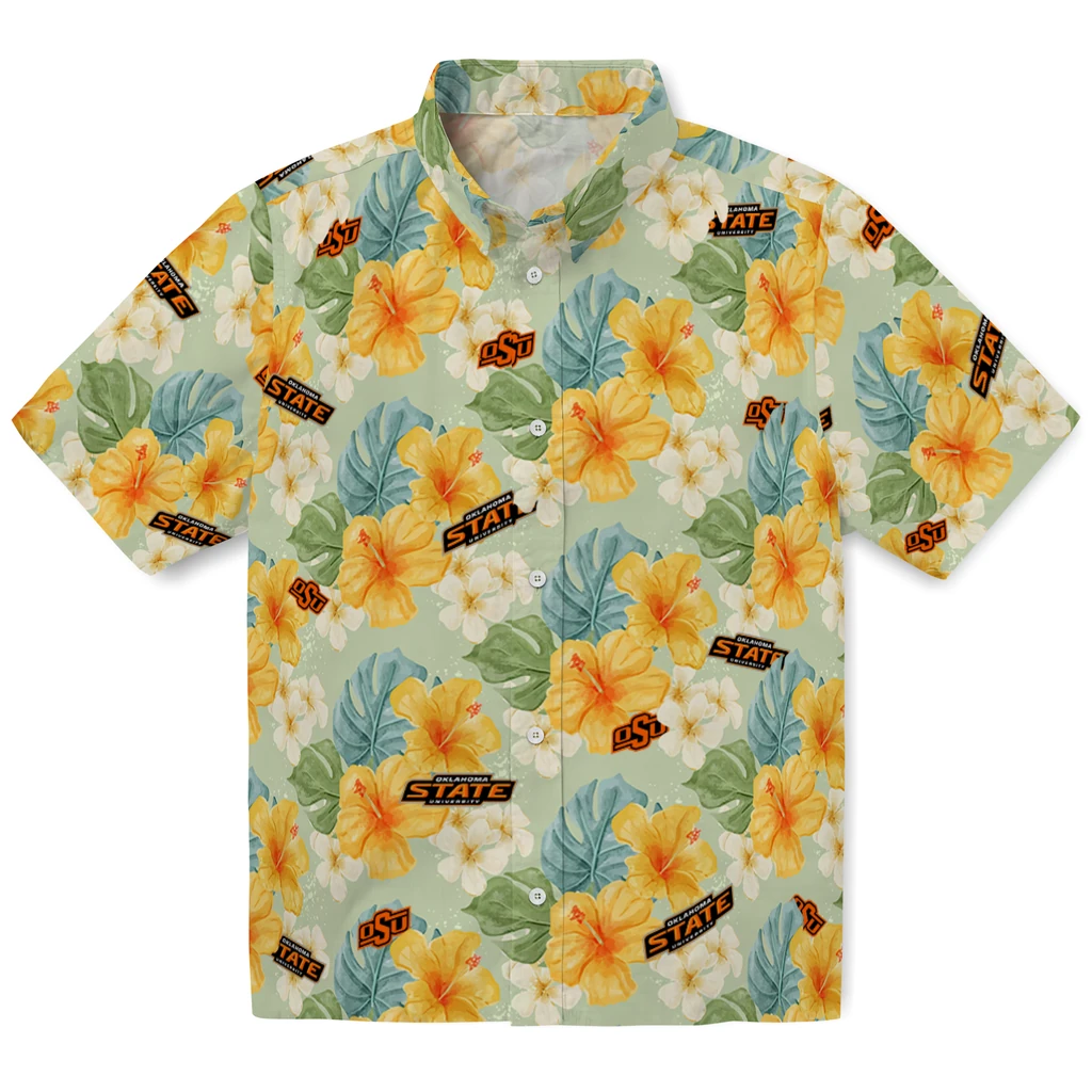 Oklahoma State Cowboys Hawaiian Shirt - Hibiscus Mood oklahoma state cowboys hibiscus mood pale lime yellow hawaiian shirts best selling