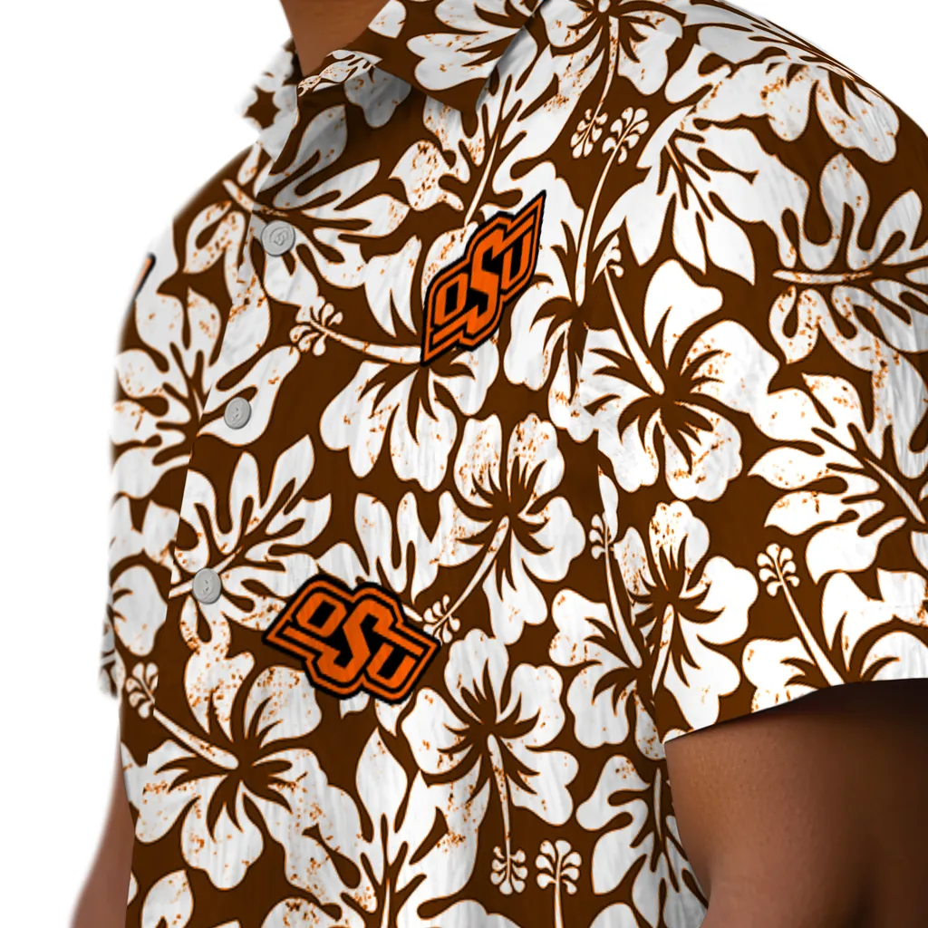 Oklahoma State Cowboys Hawaiian Shirt - Hibiscus Motif oklahoma state cowboys hibiscus motif orange white hawaiian shirts trendy
