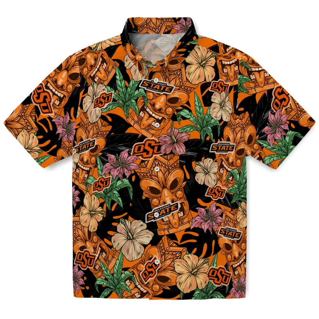 Oklahoma State Cowboys Hawaiian Shirt - Hibiscus Tiki Jungle oklahoma state cowboys tiki jungle orange hawaiian shirts best selling