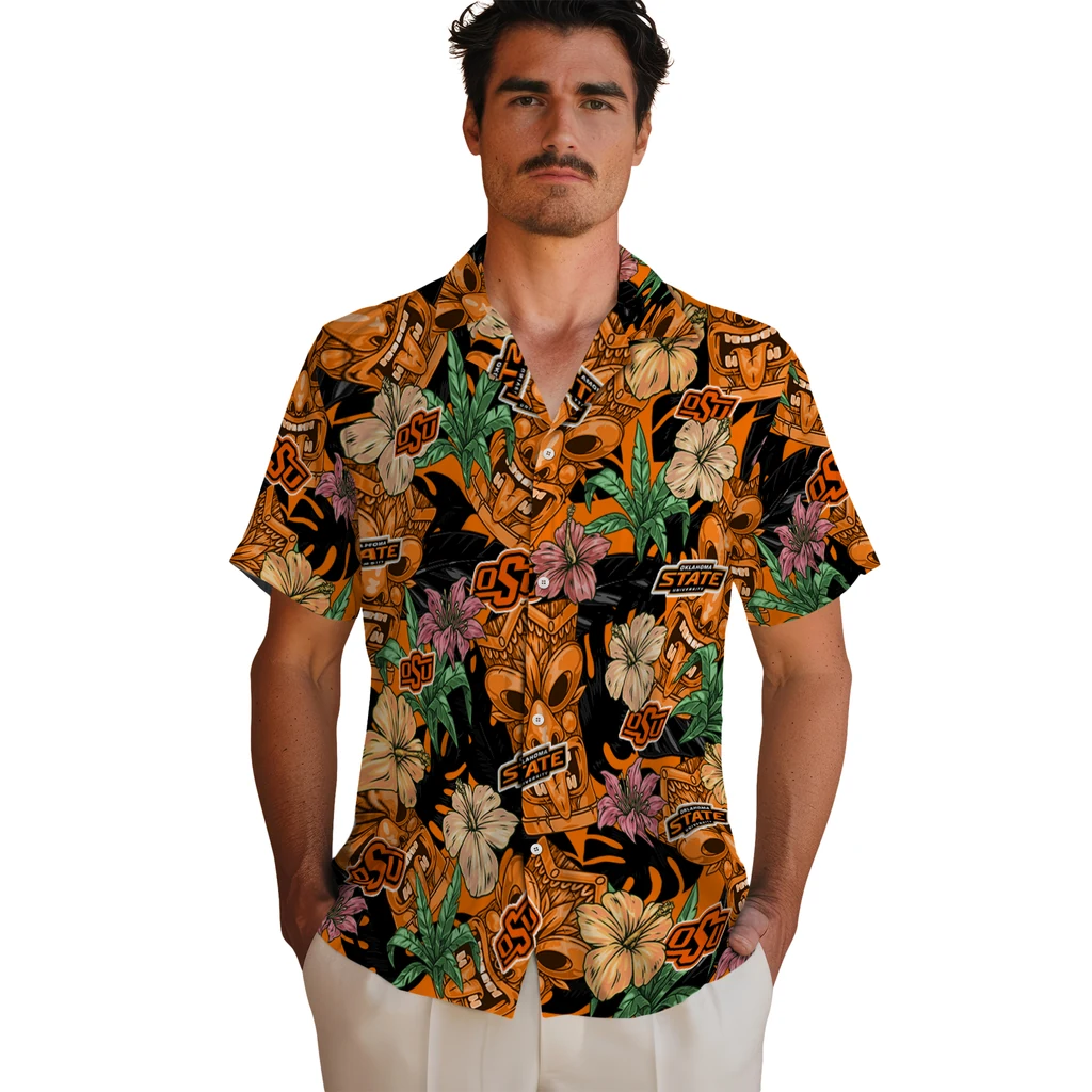 Oklahoma State Cowboys Hawaiian Shirt - Hibiscus Tiki Jungle oklahoma state cowboys tiki jungle orange hawaiian shirts fashion forward