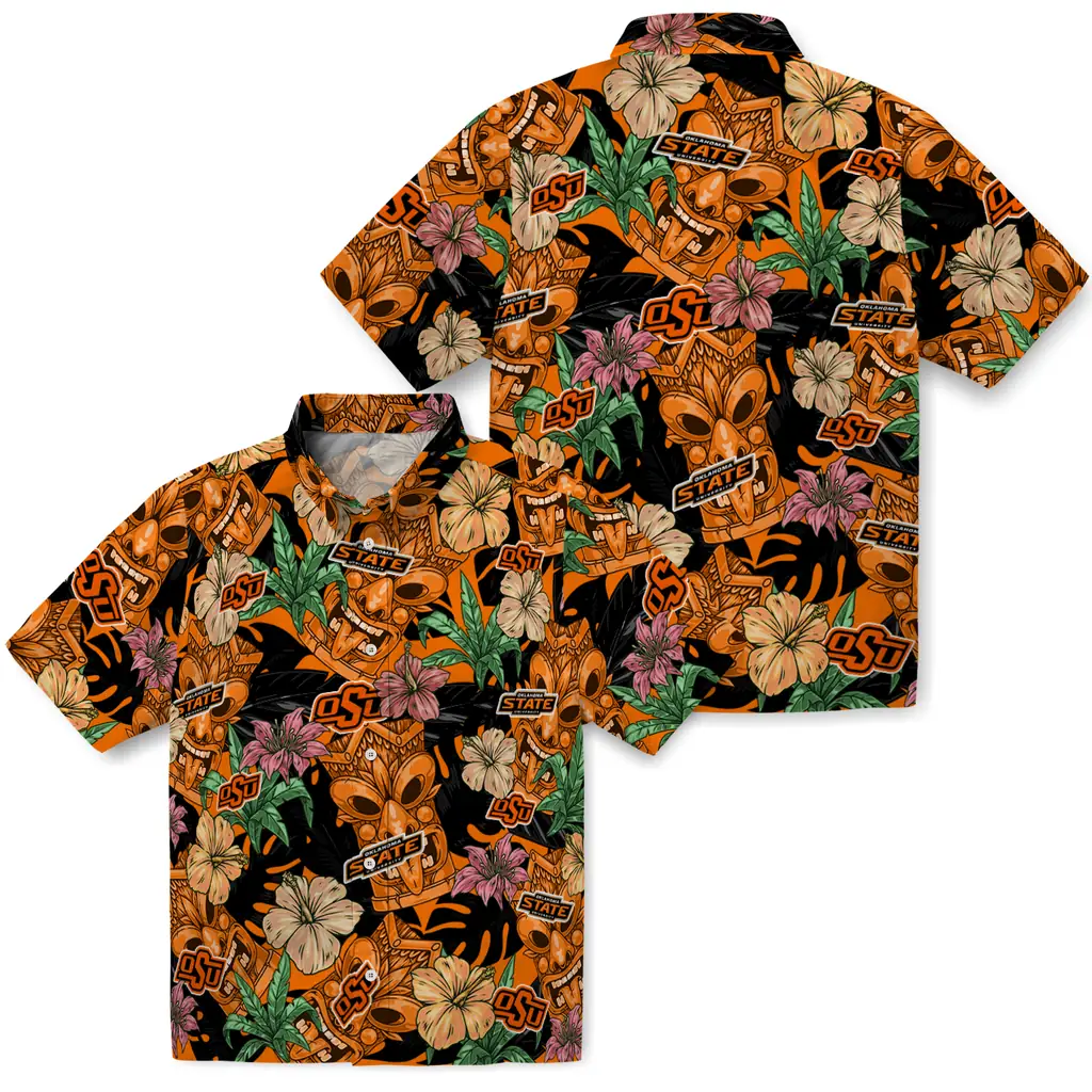 Oklahoma State Cowboys Hawaiian Shirt - Hibiscus Tiki Jungle oklahoma state cowboys tiki jungle orange hawaiian shirts high quality