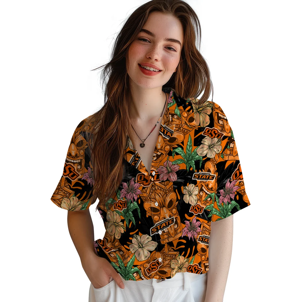Oklahoma State Cowboys Hawaiian Shirt - Hibiscus Tiki Jungle oklahoma state cowboys tiki jungle orange hawaiian shirts latest model