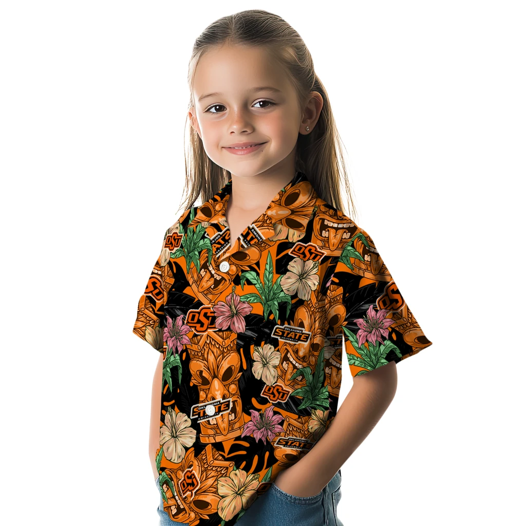 Oklahoma State Cowboys Hawaiian Shirt - Hibiscus Tiki Jungle oklahoma state cowboys tiki jungle orange hawaiian shirts premium grade