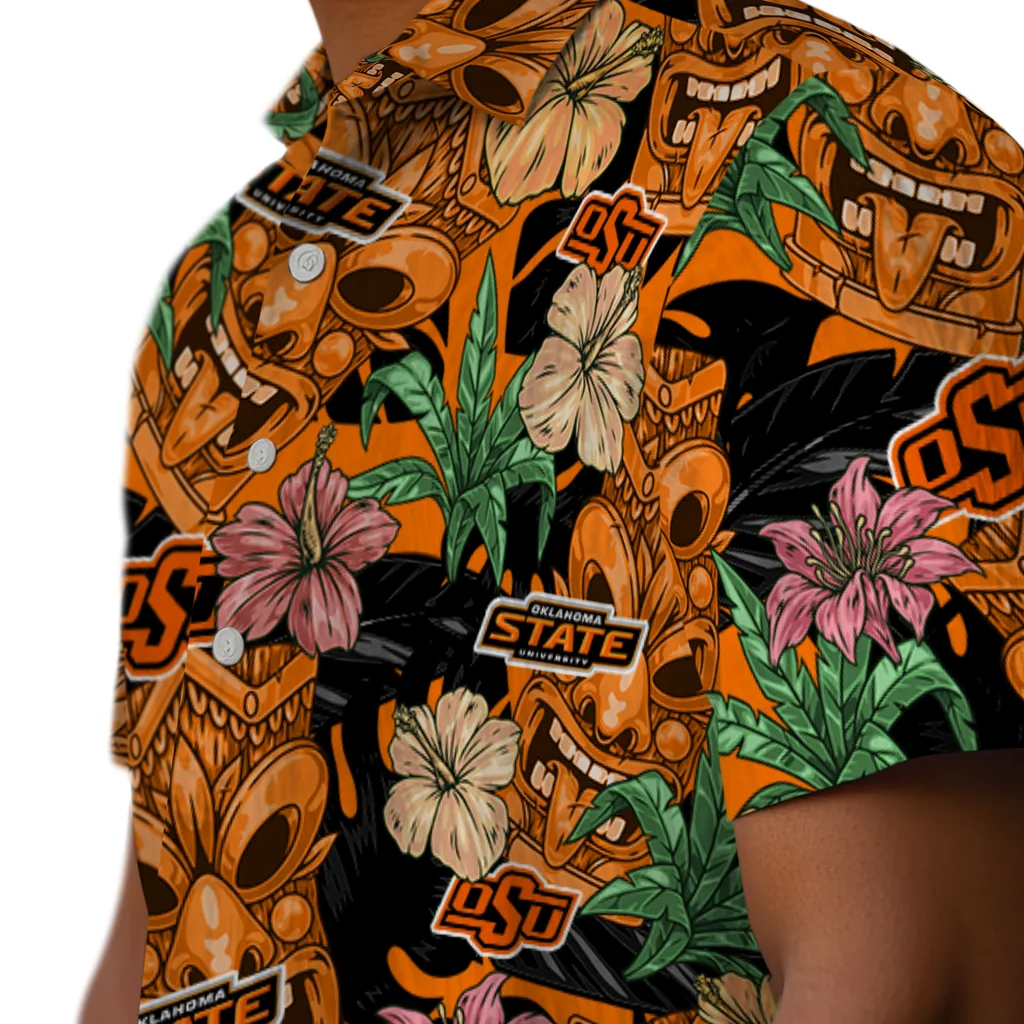 Oklahoma State Cowboys Hawaiian Shirt - Hibiscus Tiki Jungle oklahoma state cowboys tiki jungle orange hawaiian shirts trendy