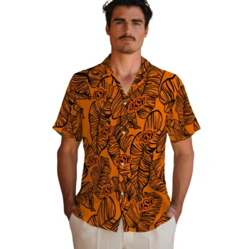 oklahoma state cowboys leaf outline orange hawaiian shirts fashion forward