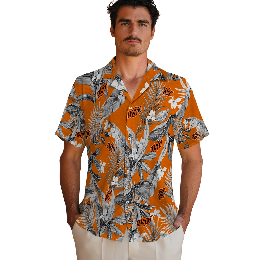 Oklahoma State Cowboys Hawaiian Shirt - Palm Leaves oklahoma state cowboys palm leaves orange hawaiian shirts fashion forward