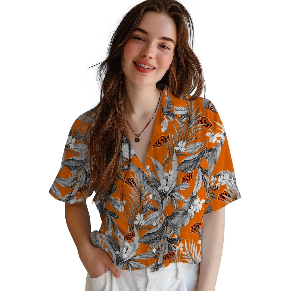 Oklahoma State Cowboys Hawaiian Shirt - Palm Leaves oklahoma state cowboys palm leaves orange hawaiian shirts latest model