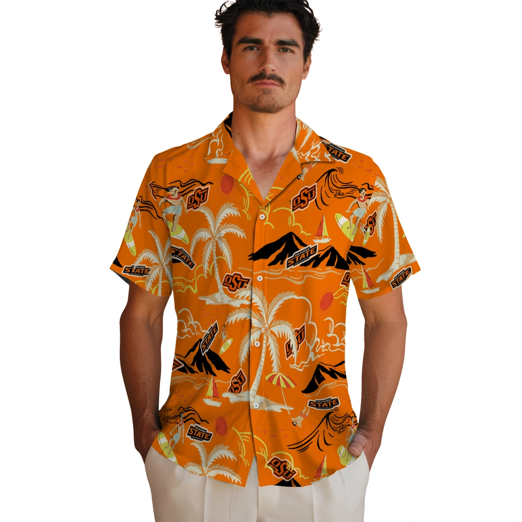 Oklahoma State Cowboys Hawaiian Shirt - Palm Tree Island oklahoma state cowboys palm tree island orange hawaiian shirts fashion forward