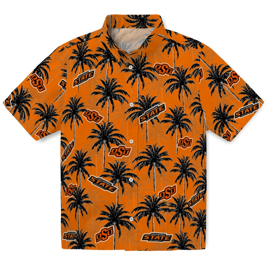 Oklahoma State Cowboys Hawaiian Shirt - Palm Tree Motif oklahoma state cowboys palm grove orange hawaiian shirts best selling