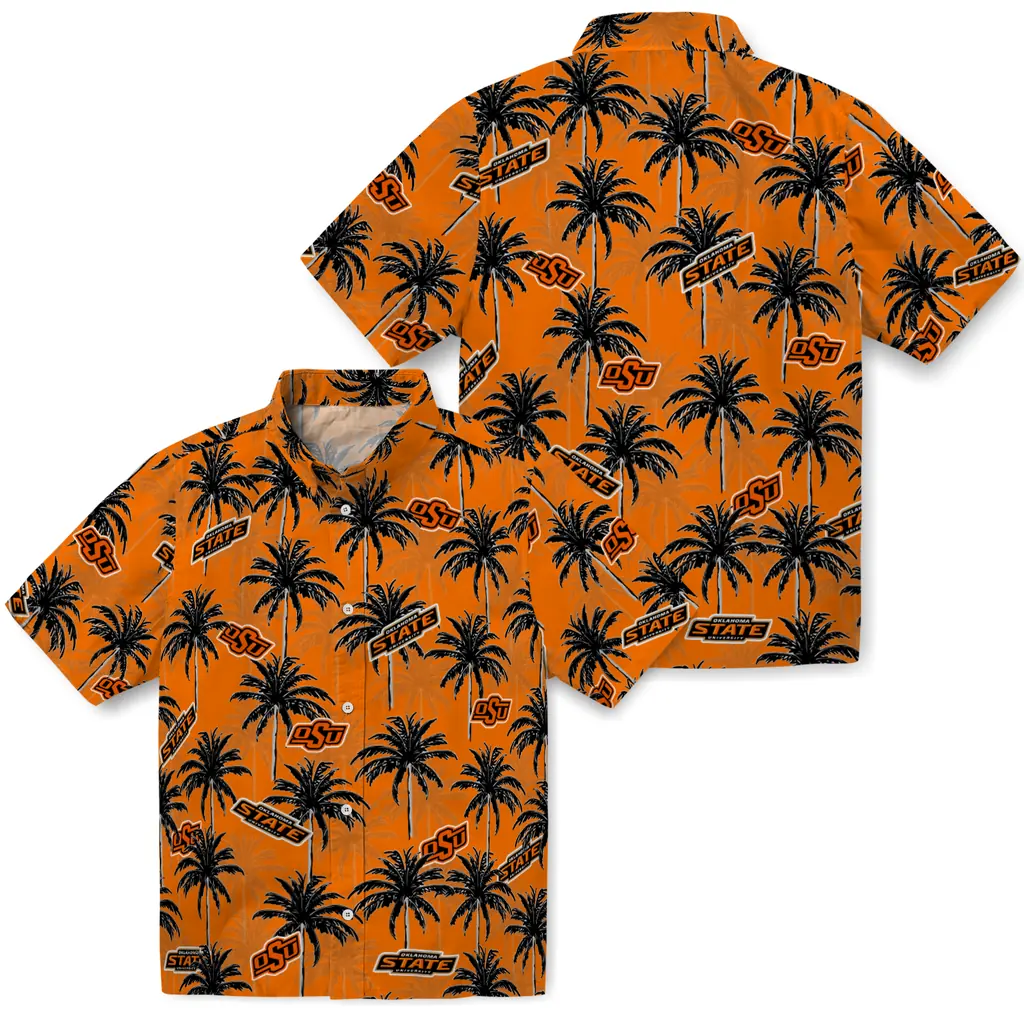 Oklahoma State Cowboys Hawaiian Shirt - Palm Tree Motif oklahoma state cowboys palm grove orange hawaiian shirts high quality
