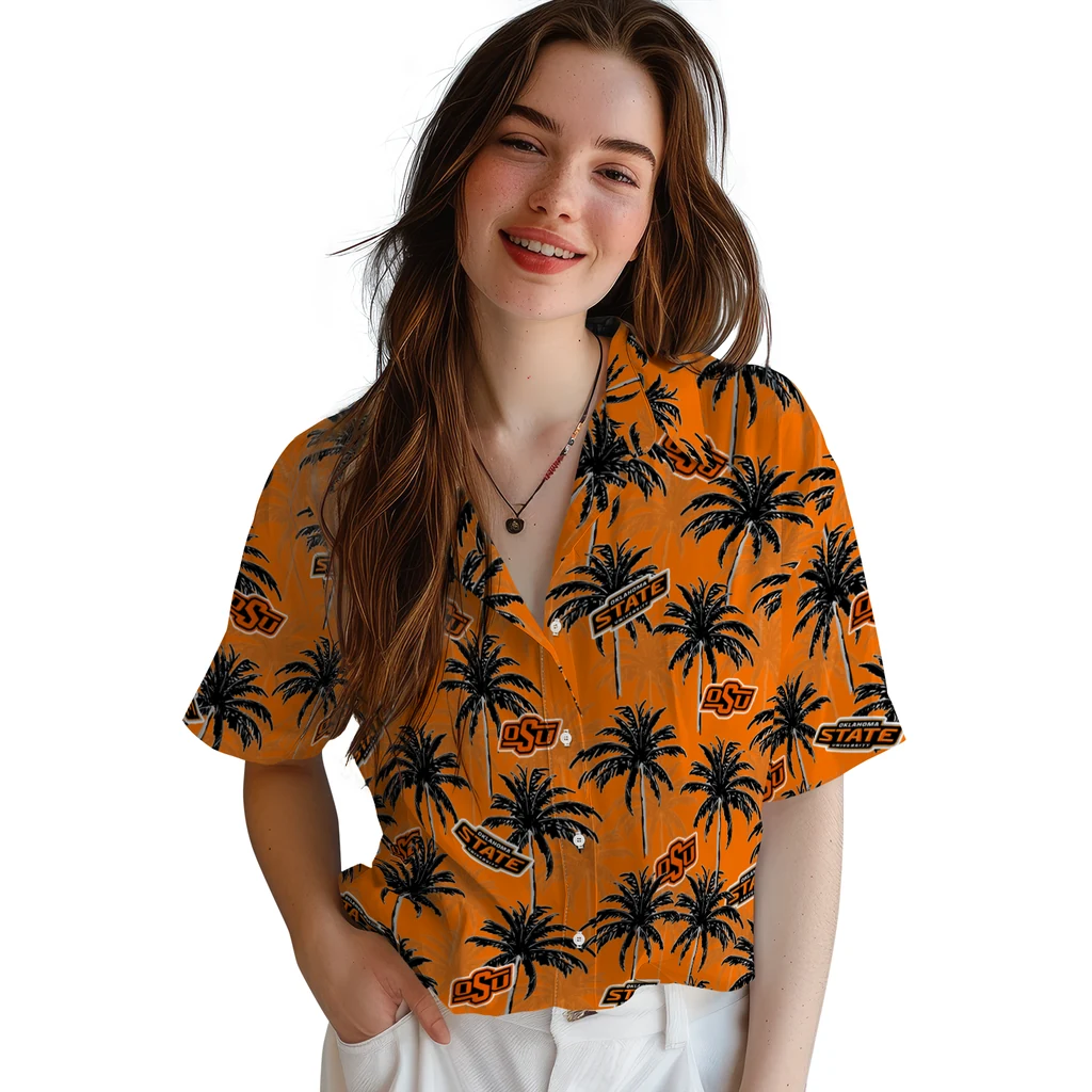 Oklahoma State Cowboys Hawaiian Shirt - Palm Tree Motif oklahoma state cowboys palm grove orange hawaiian shirts latest model
