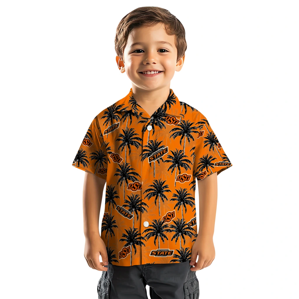 Oklahoma State Cowboys Hawaiian Shirt - Palm Tree Motif oklahoma state cowboys palm grove orange hawaiian shirts top rated