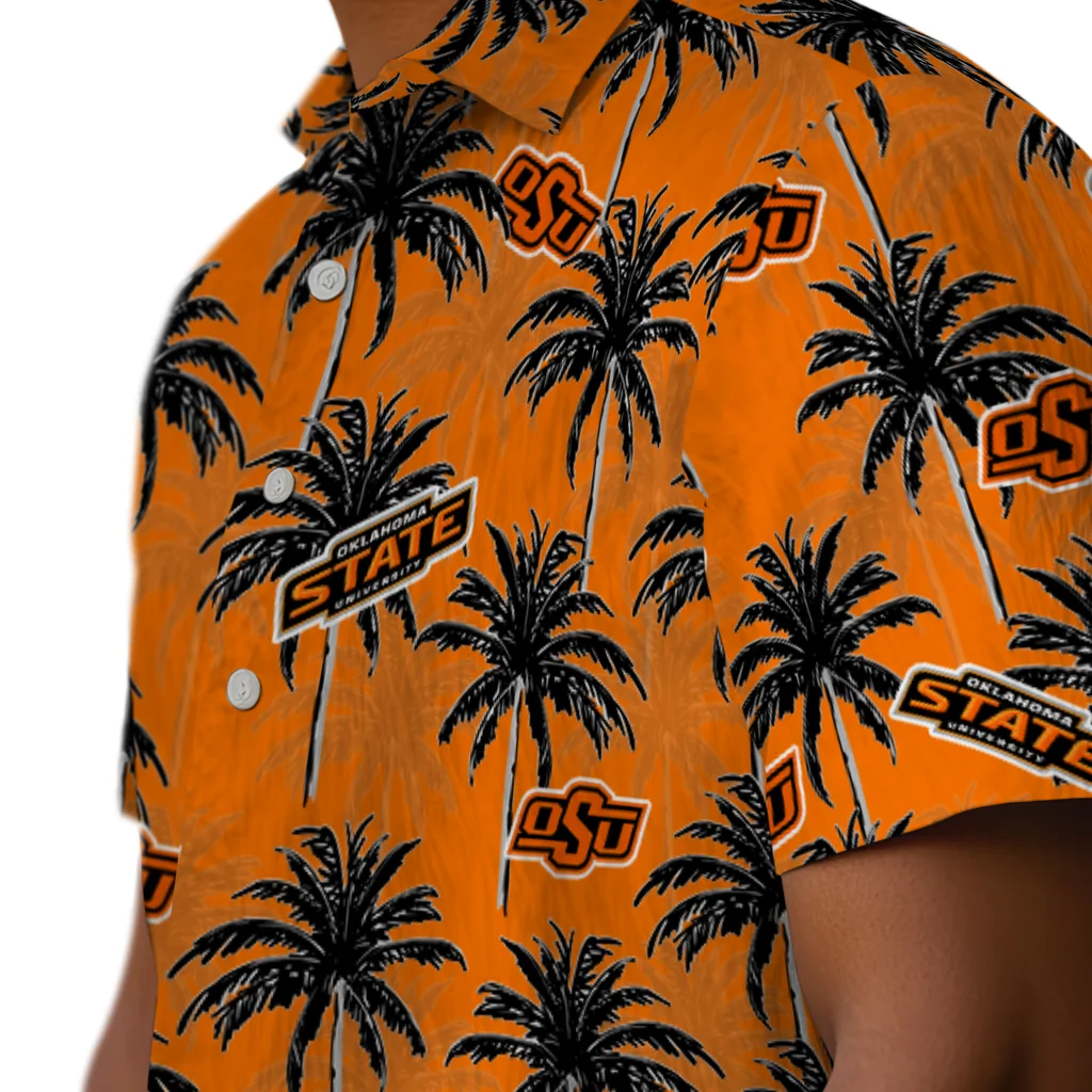 Oklahoma State Cowboys Hawaiian Shirt - Palm Tree Motif oklahoma state cowboys palm grove orange hawaiian shirts trendy