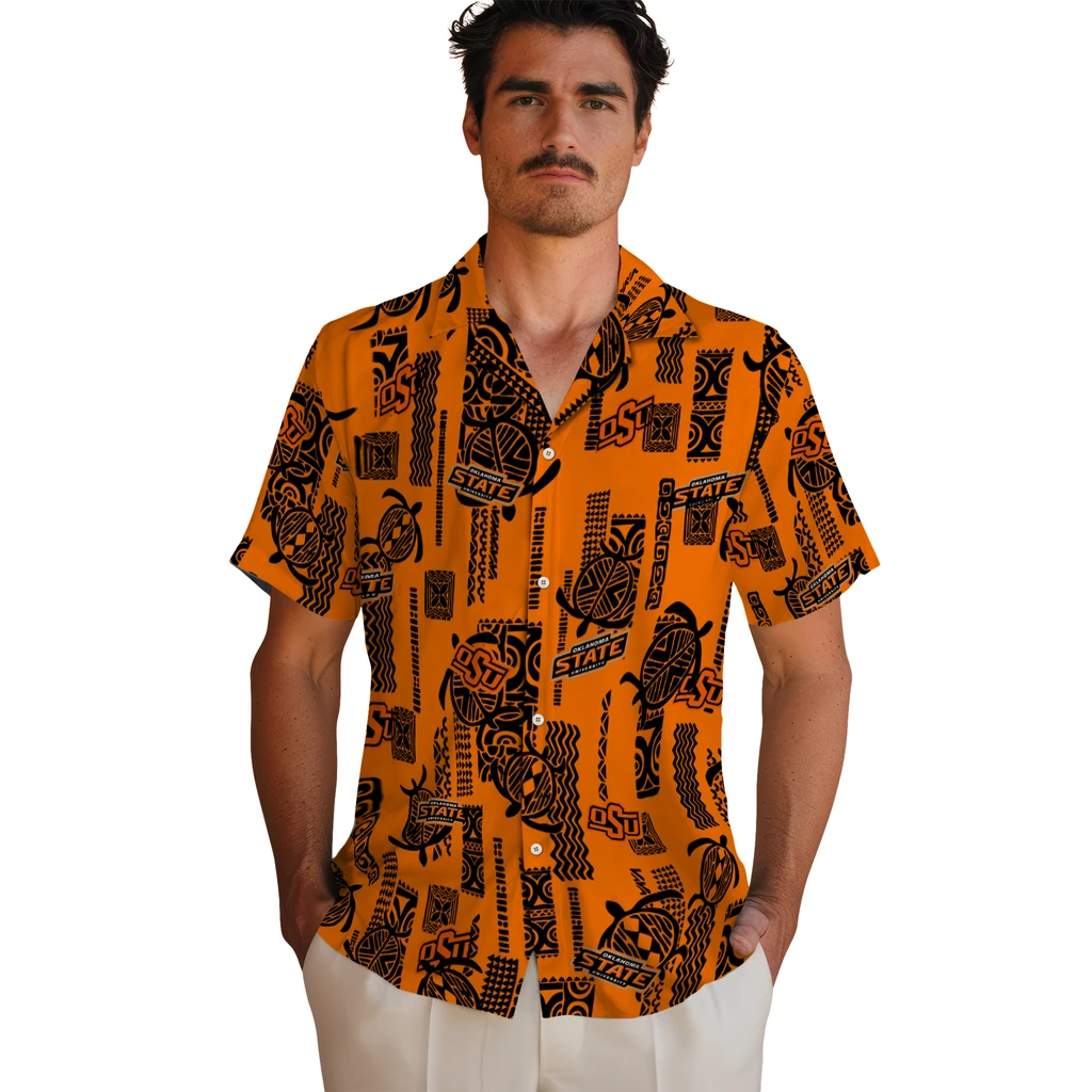 Oklahoma State Cowboys Hawaiian Shirt - Turtle Lines oklahoma state cowboys turtle lines orange hawaiian shirts fashion forward