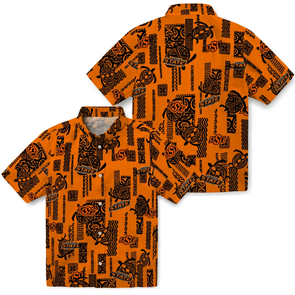 Oklahoma State Cowboys Hawaiian Shirt - Turtle Lines oklahoma state cowboys turtle lines orange hawaiian shirts high quality