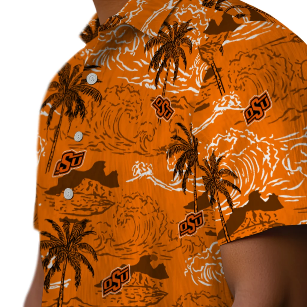 Oklahoma State Cowboys Hawaiian Shirt - Wave Palm oklahoma state cowboys wave palm orange hawaiian shirts trendy