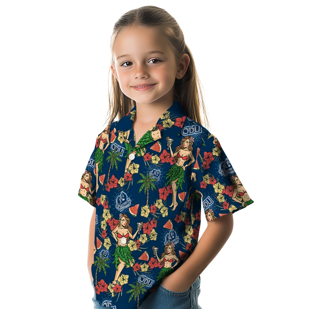 Old Dominion Monarchs Hawaiian Shirt - Hawaiian Girls Design old dominion monarchs hawaiian girls design blue hawaiian shirts premium grade